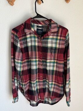 American Eagle Outfitters Red Plaid Button-Down Shirt